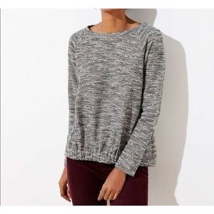 LOFT Gray Marled Long-Sleeve Knit Top
